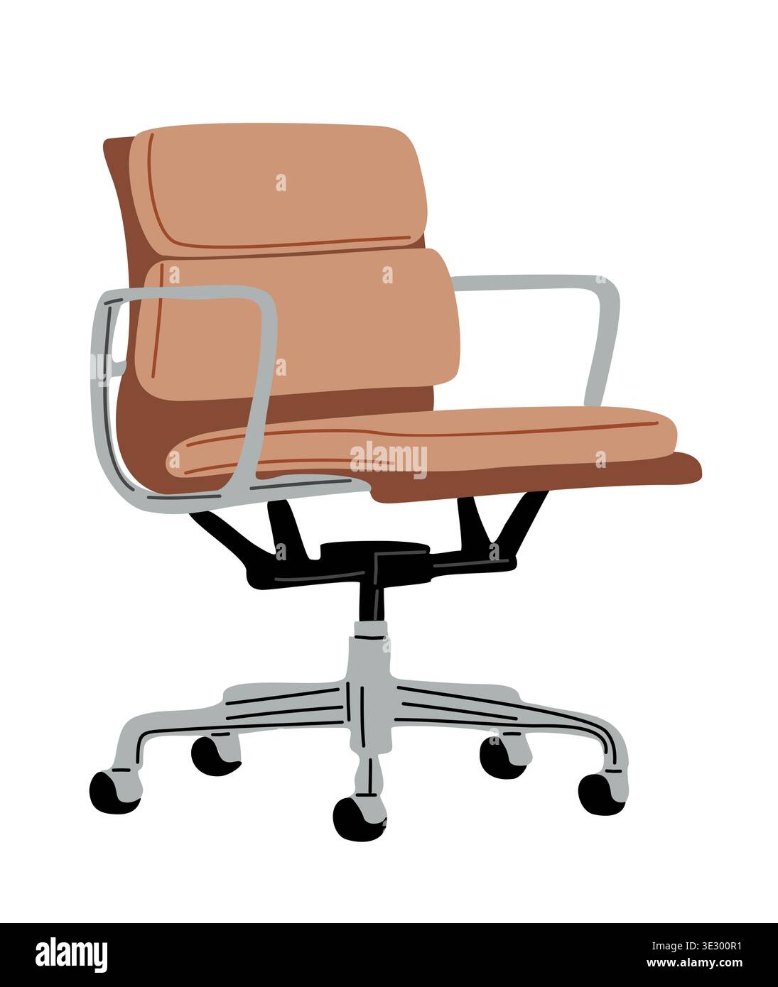 Office chair with tan upholstery, chrome frame Stock Vector