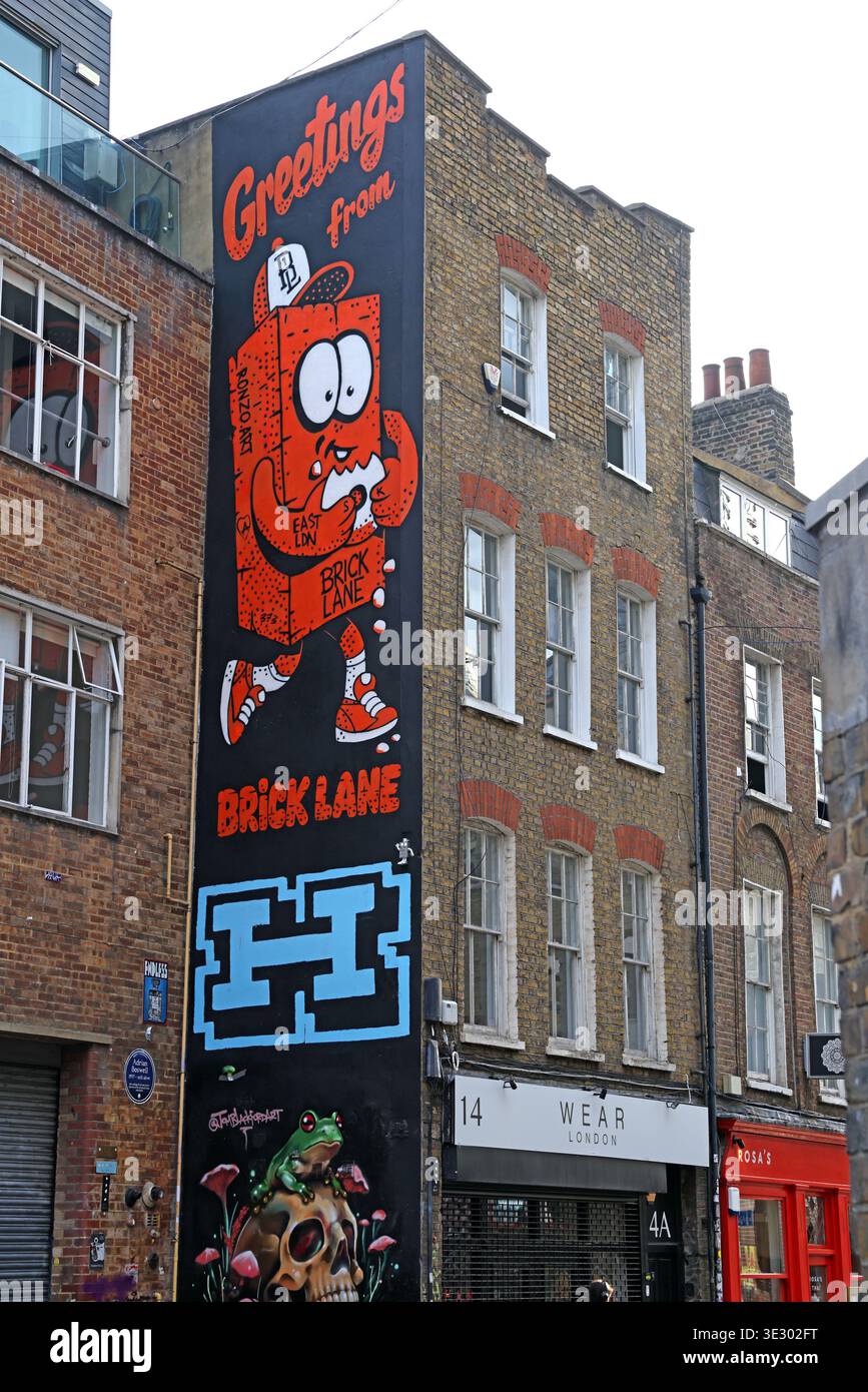 Greetings From Brick Lane street art mural in east London Stock Photo