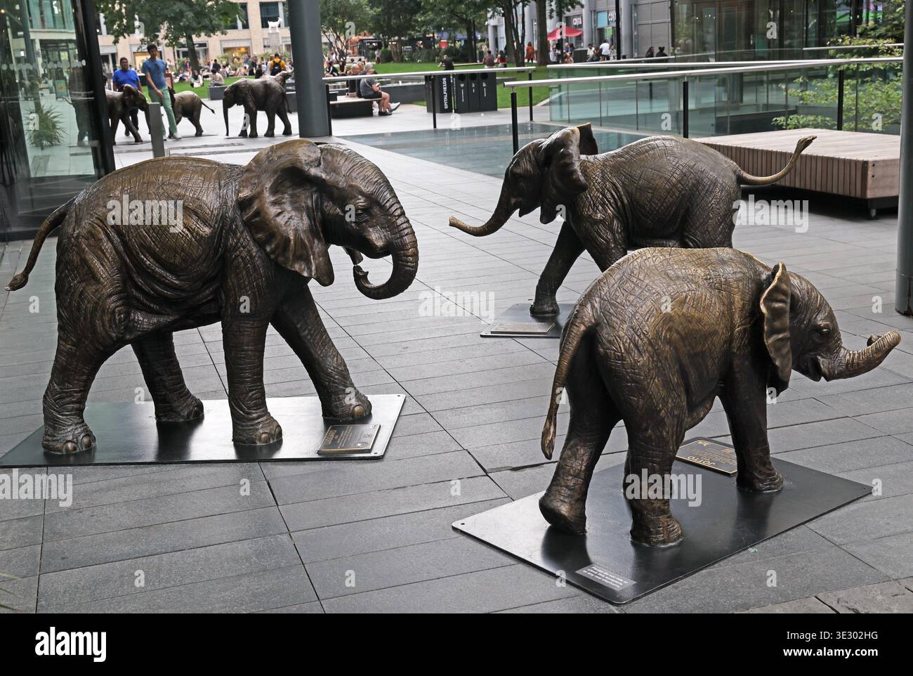 Herd of Hope elephant sculptures in Spitalfields, London, raising awareness of orphaned African elephants. Stock Photo