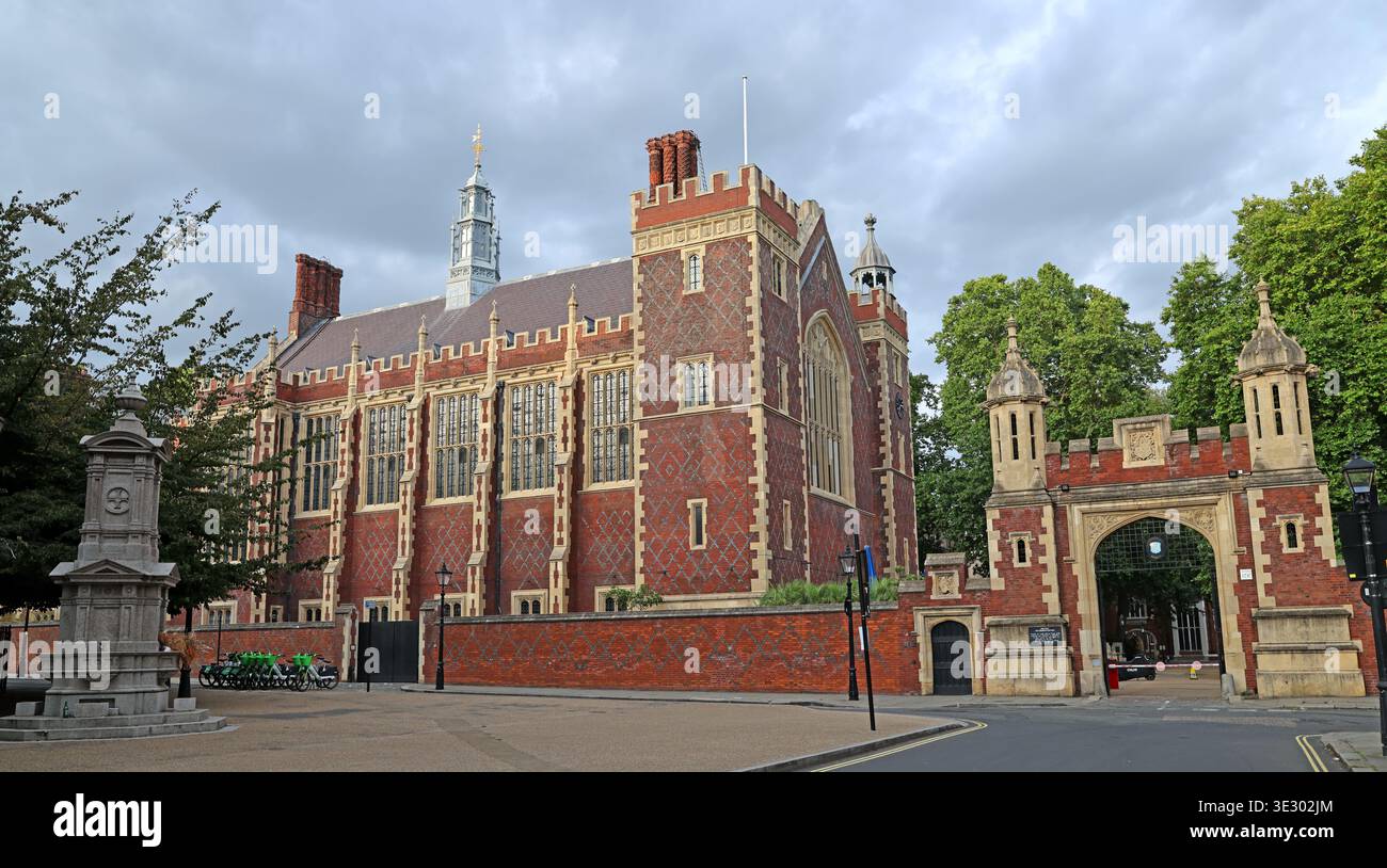 Wide view of Middle Temple Hall and gateway in the historic Temple legal quarter off Fleet Street, London. Stock Photo