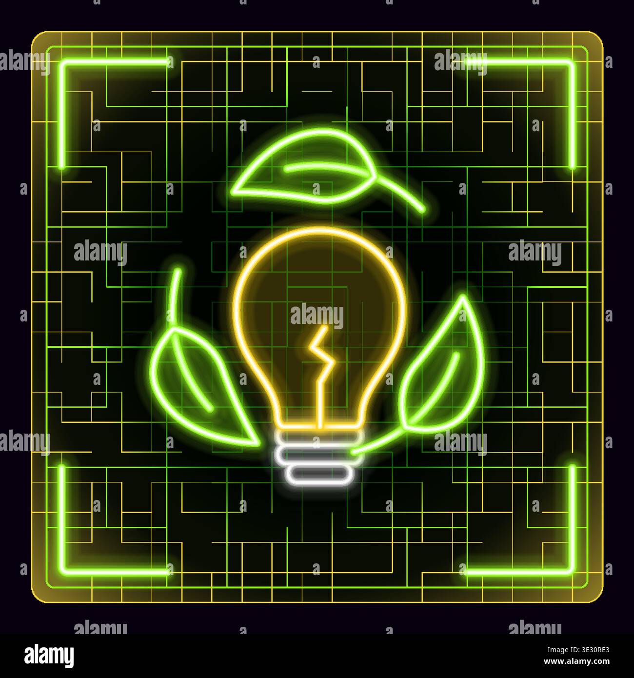 Eco-friendly light bulb illustration with rotating leaves symbolizing green energy and innovation Stock Vector