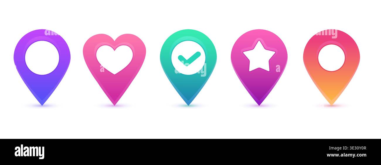 Gradient location pins set modern UI Stock Vector