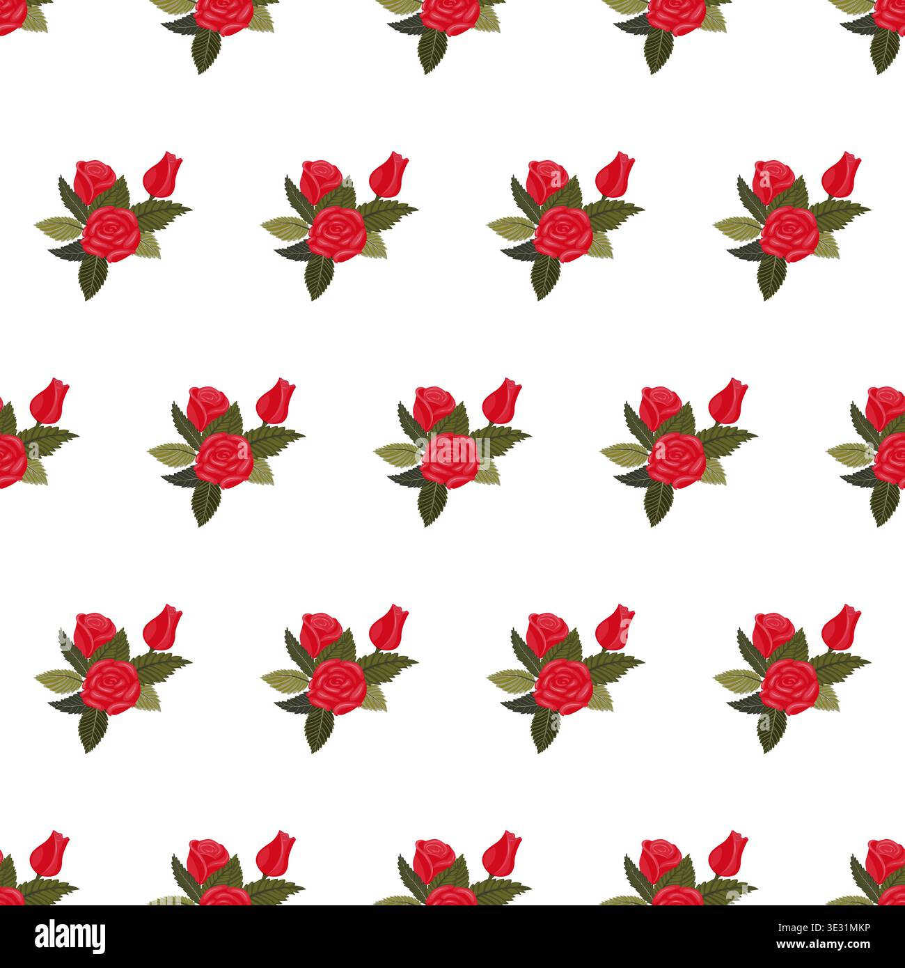 A composition of bright red roses. Seamless pattern. Vector illustration. Stock Vector