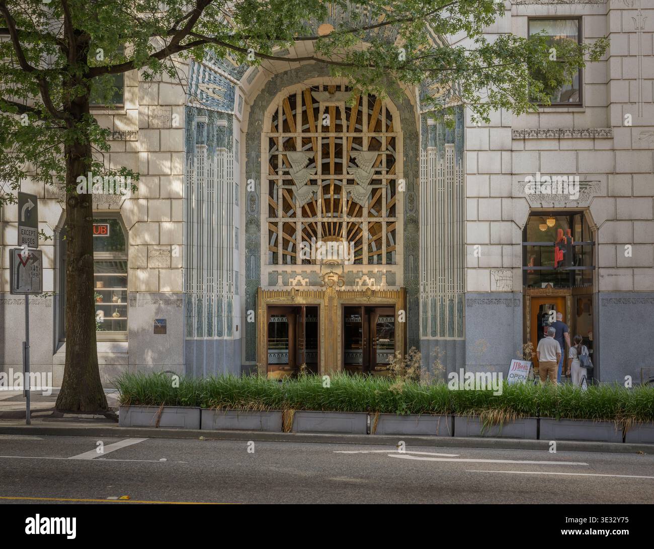 Marine Building entrance with art deco details in Downtown Vancouver ...
