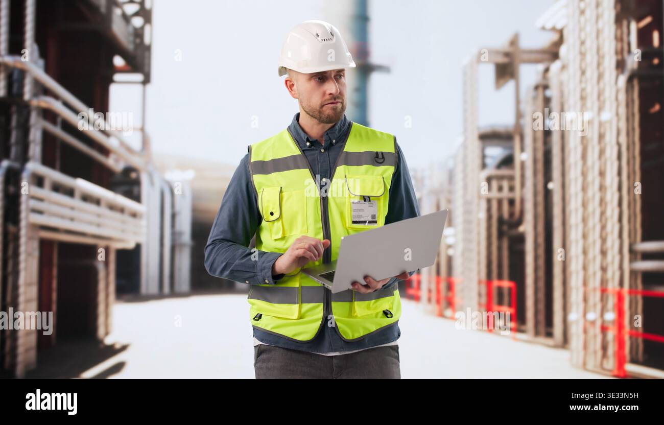 Engineer Diligently Oversees Refinery Control Systems To Maintain Safe Energy Operations Stock Photo