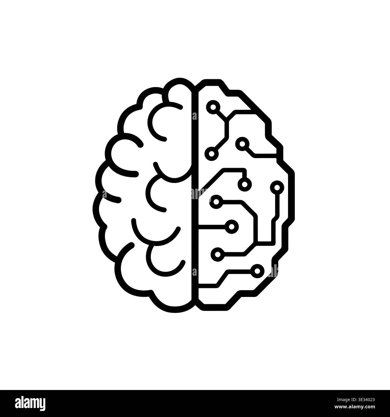 Minimal line icon of human brain and artificial intelligence concept ...
