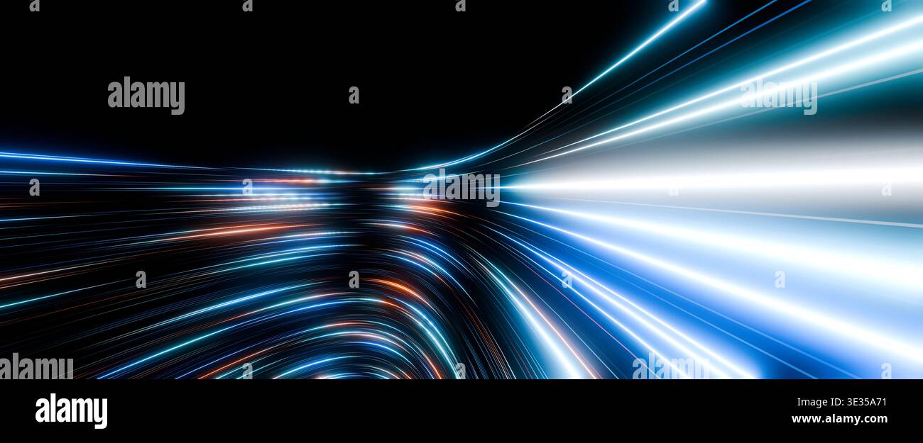 Glowing Curved Light Lines Abstract Motion Design Stock Photo