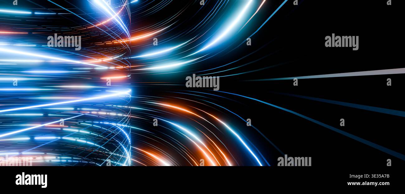 Fast Moving Light Trails Digital Technology Concept Stock Photo