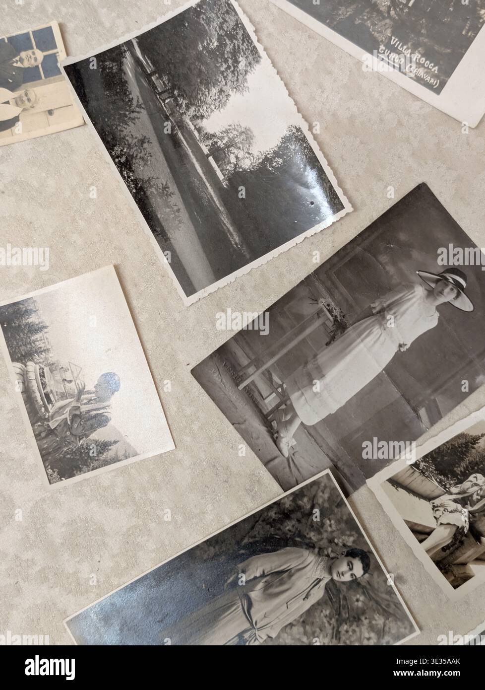 Group of vintage pictures on the table Stock Photo