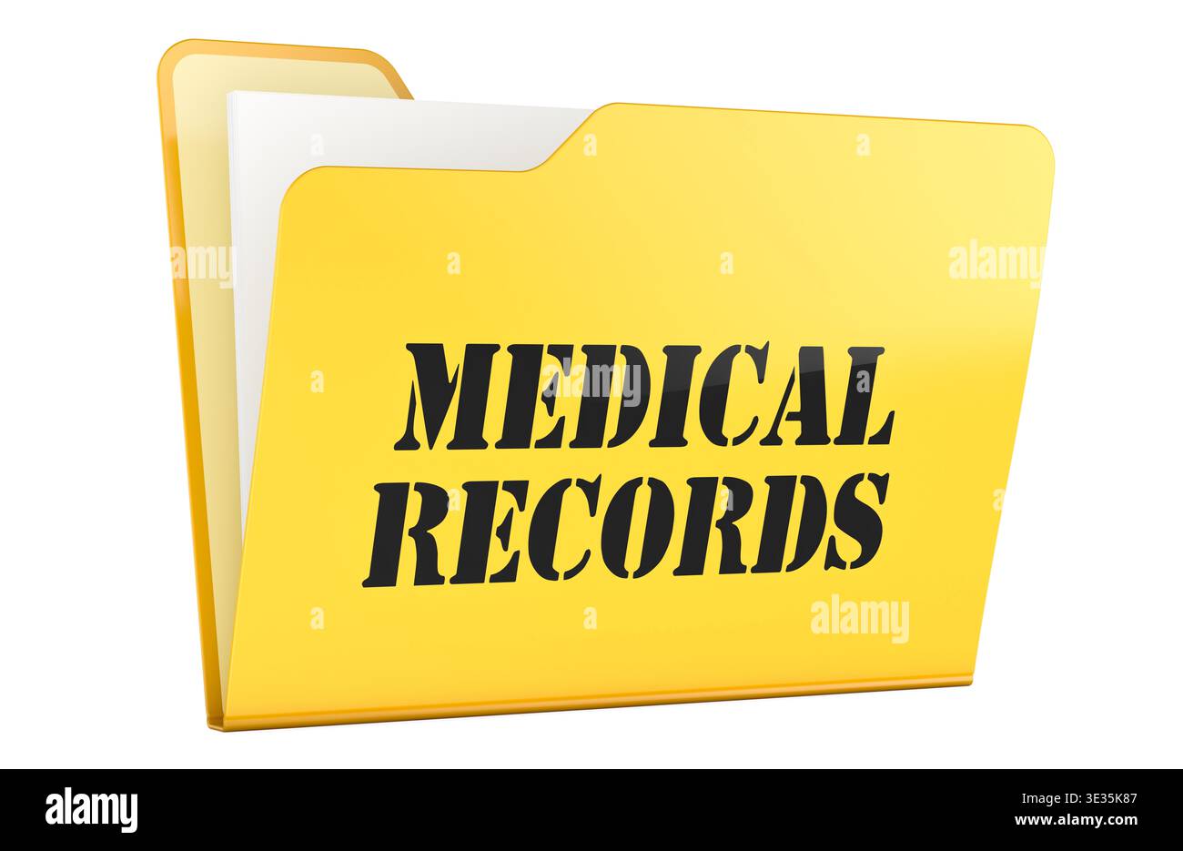 Medical records, yellow folder. 3D rendering isolated on white background Stock Photo