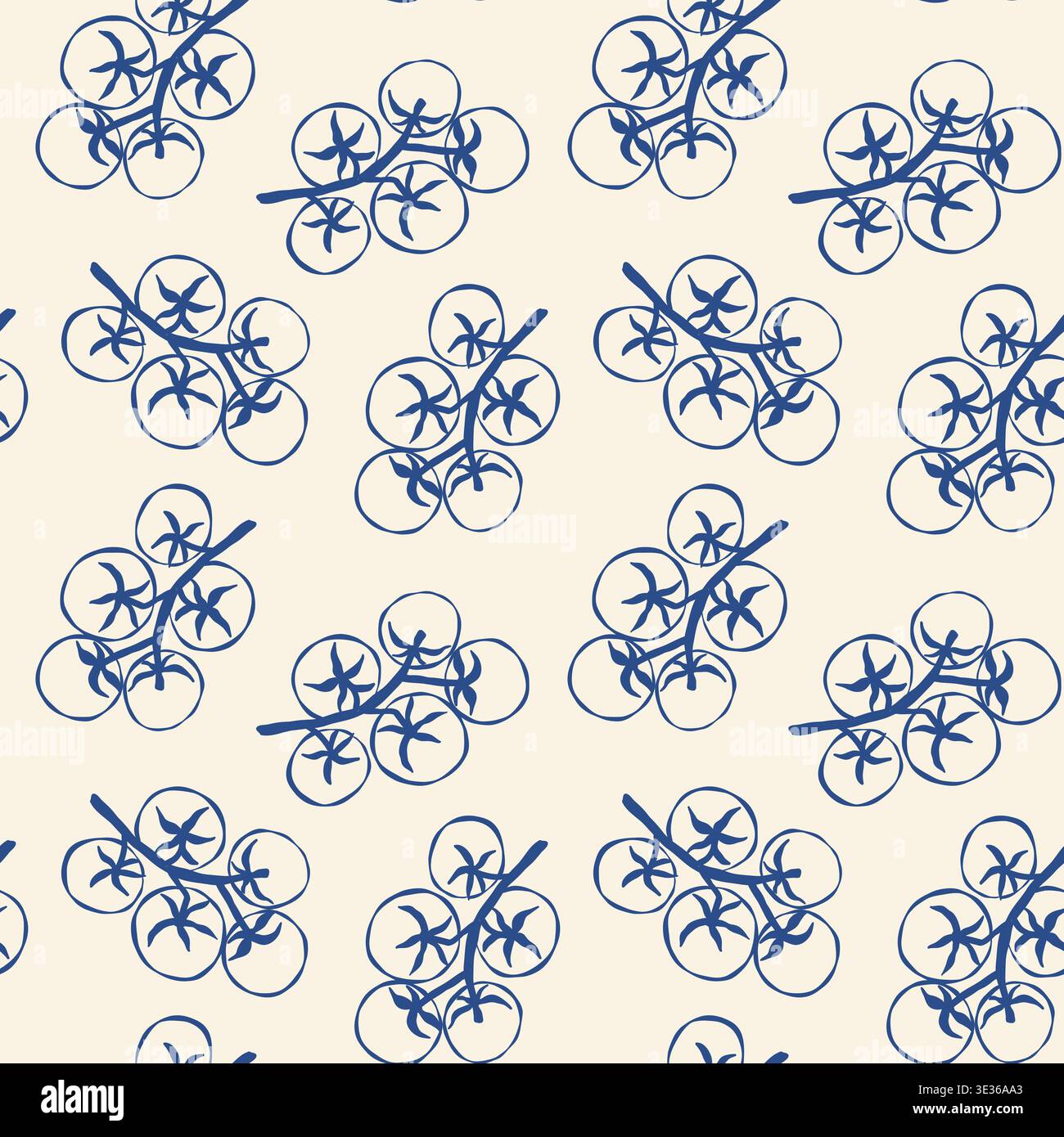 Tomatos pattern using in navy blue on creamy background Stock Vector