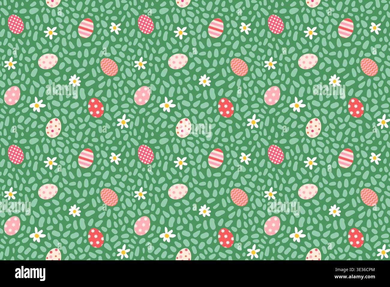 Easter eggs and daisies on grass vector seamless pattern, Cute spring background for Easter egg hunt designs Stock Vector