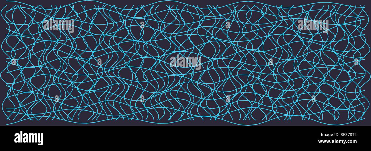 Abstract blue wavy distorted grid on dark background Stock Photo