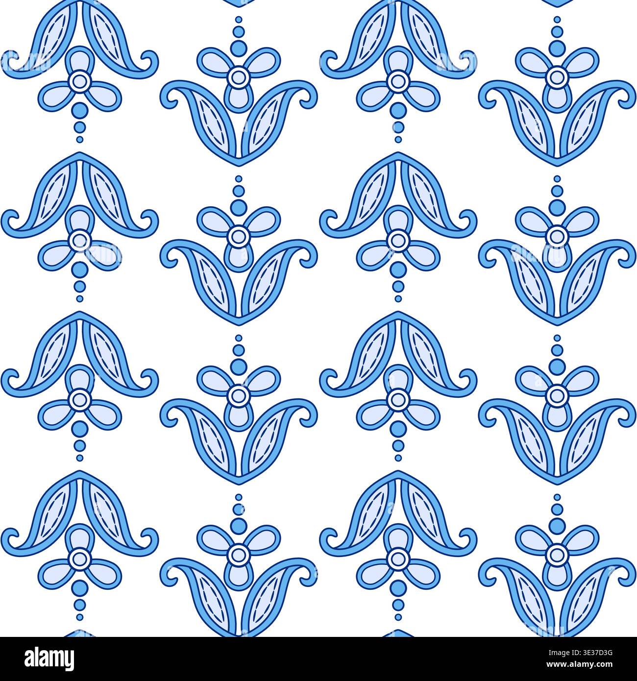Blue leaves and flowers seamless pattern Stock Vector