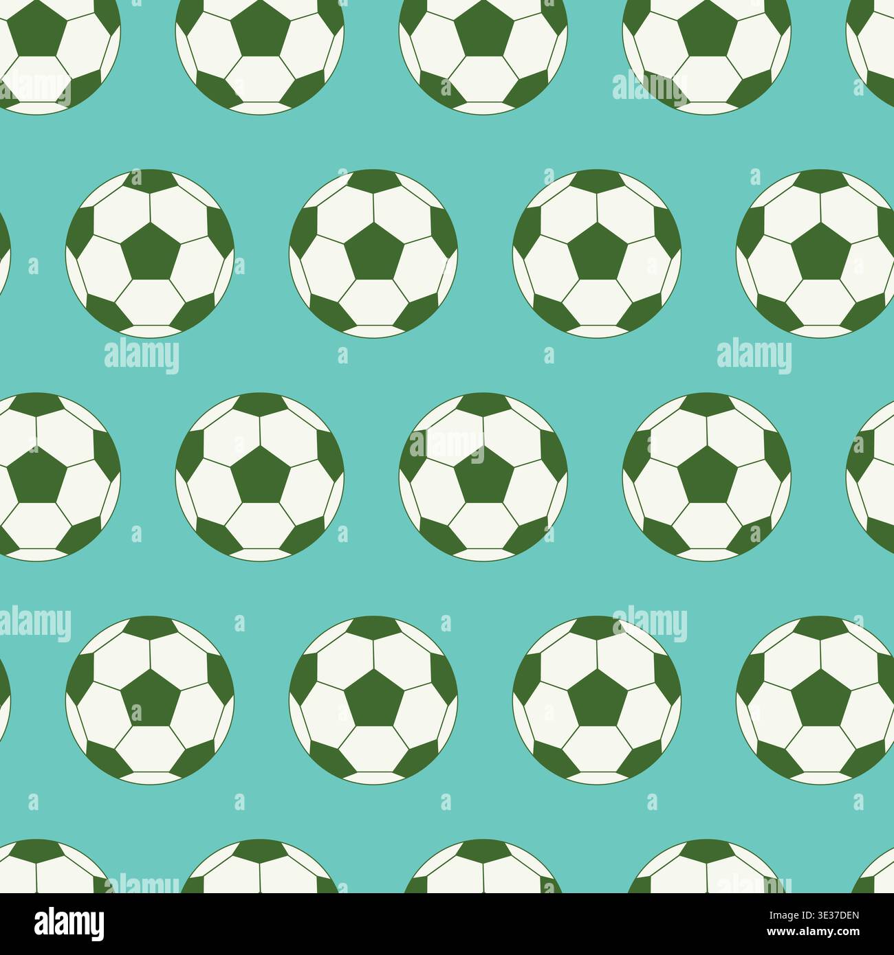 Soccer ball seamless pattern on turquoise background vector illustration. Stock Vector