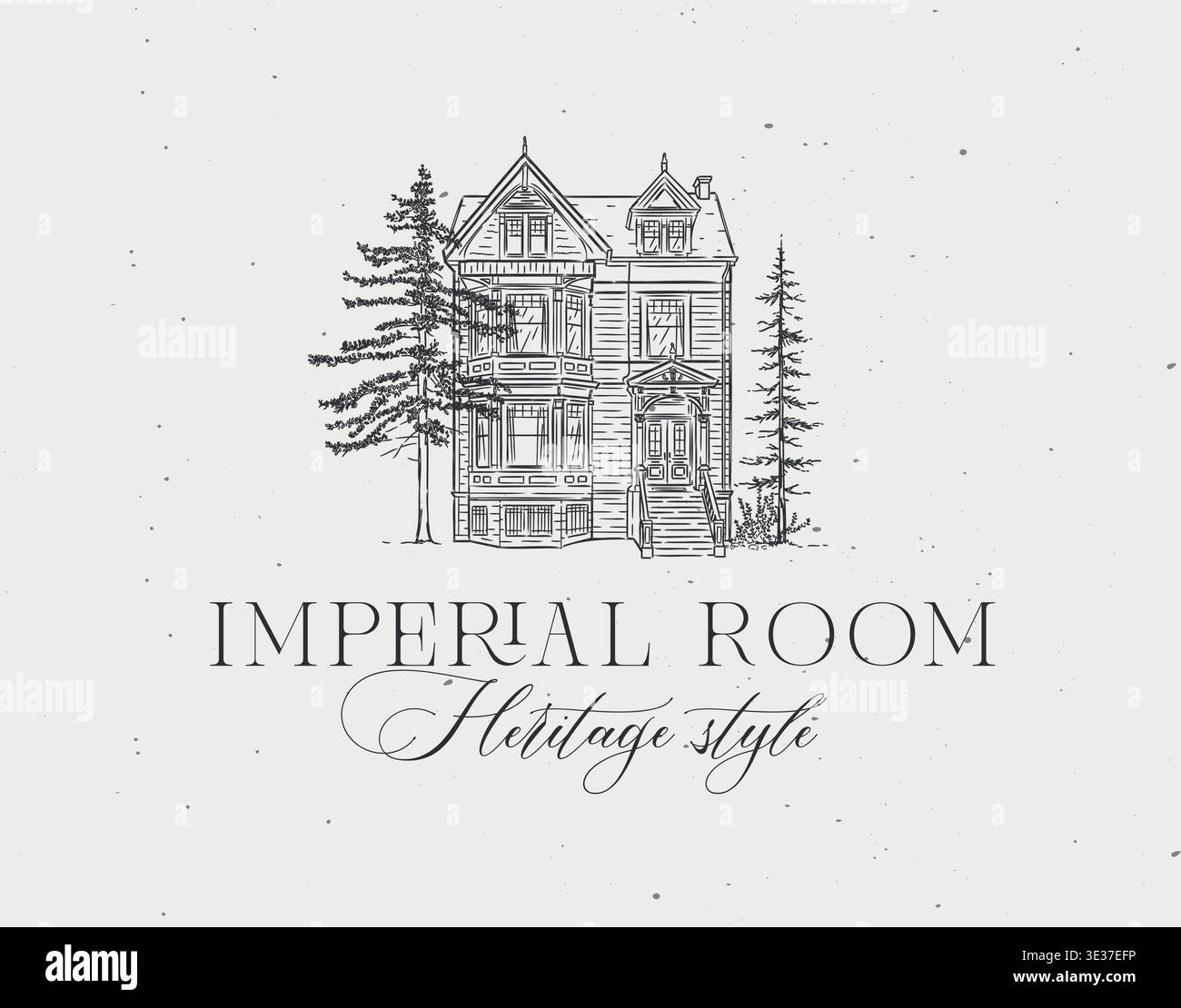 Vintage house label with text imperial room heritage style drawing in ...
