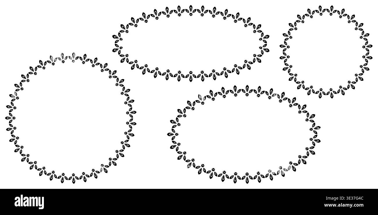 Set of round and oval frame. Black floral design Stock Vector