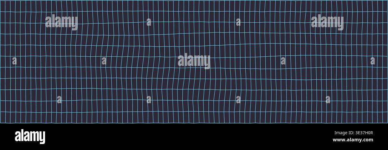 Abstract grid pattern with wavy lines in blue and black Stock Vector