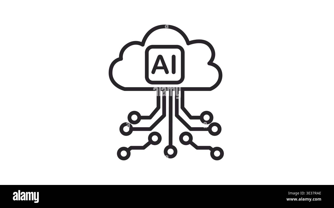 Artificial intelligence cloud computing icon with circuit lines Stock Vector