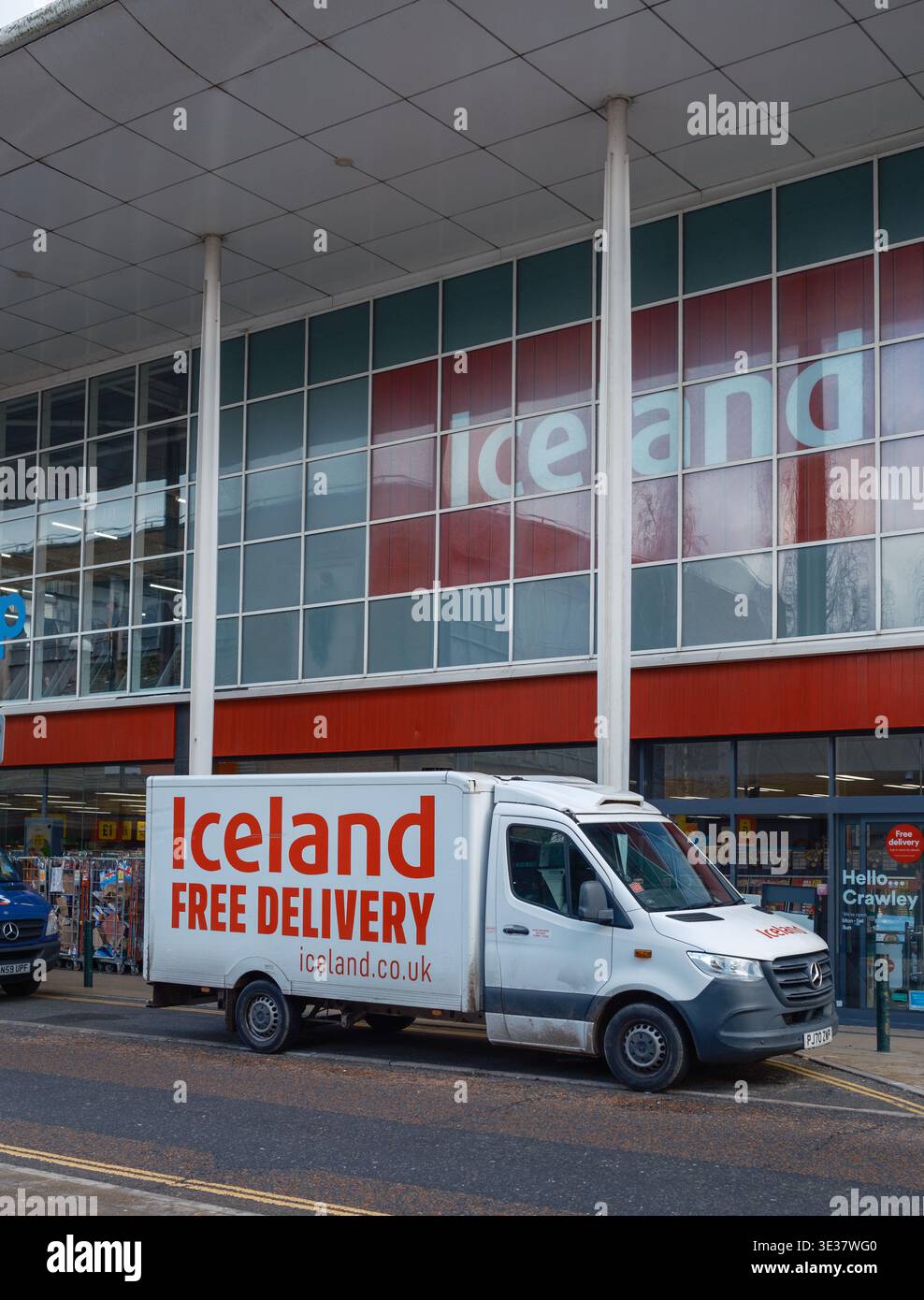 An Iceland delivery van parked outside the Crawley store at the Broadway Stock Photo