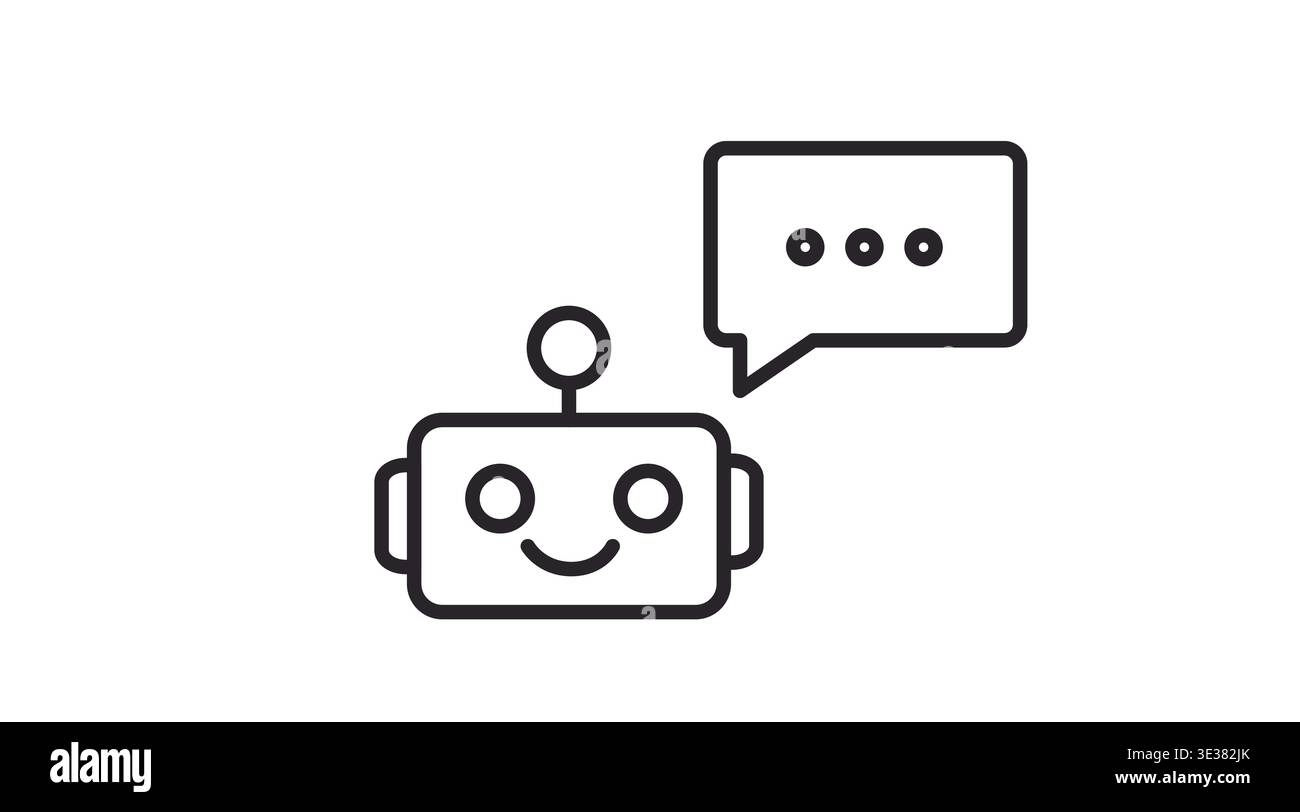 Chatbot assistant icon with smiling robot and speech bubble Stock Vector