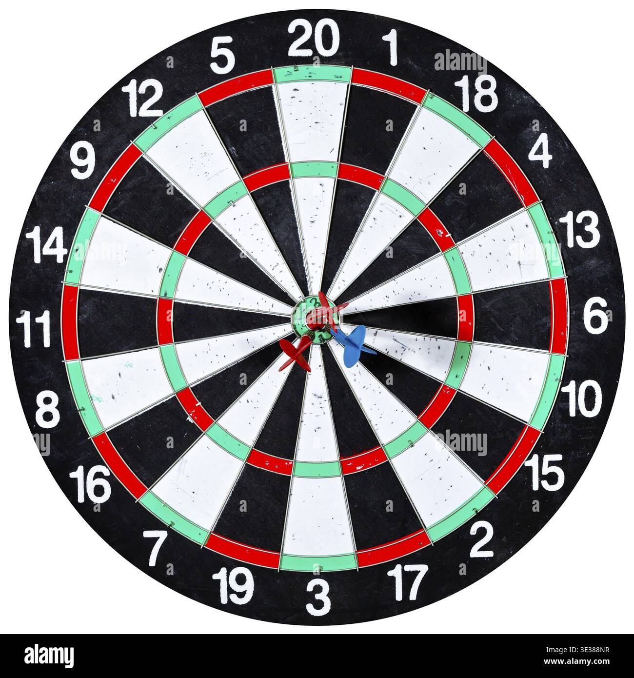 Dart board with three arrows isolated on white background Stock Photo