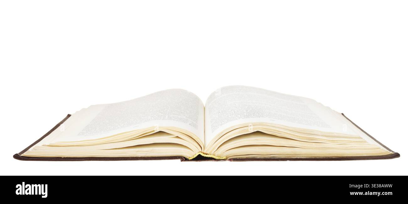 Big brown open book isolated on white background Stock Photo