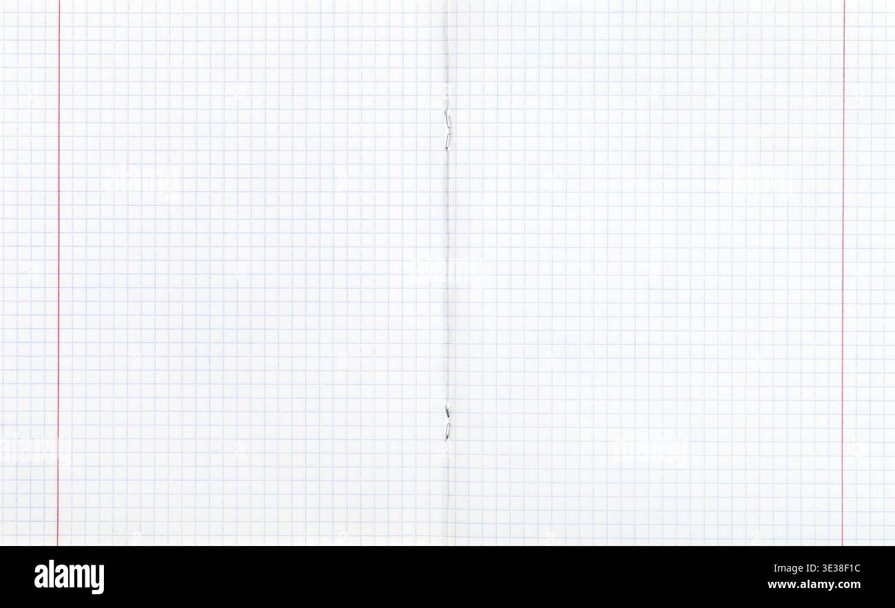 Background from notebook squared double-page spread with red margin Stock Photo