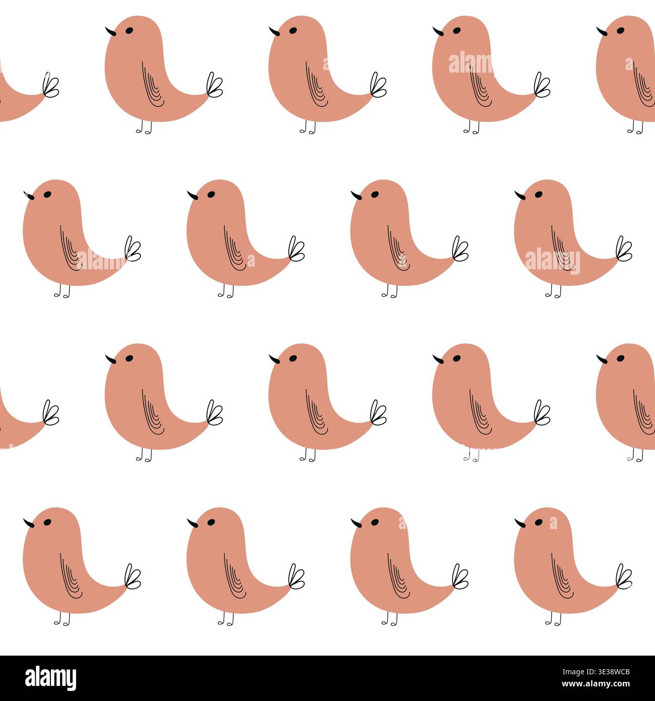 Seamless minimalist vector pattern with cute birds on white background Stock Vector