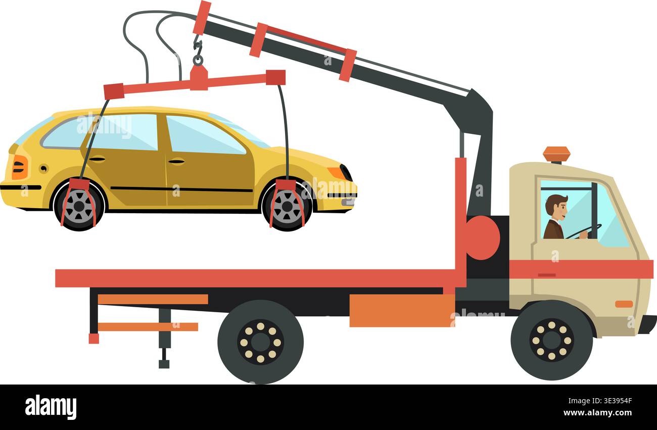 Tow truck loading car vector icon Stock Vector