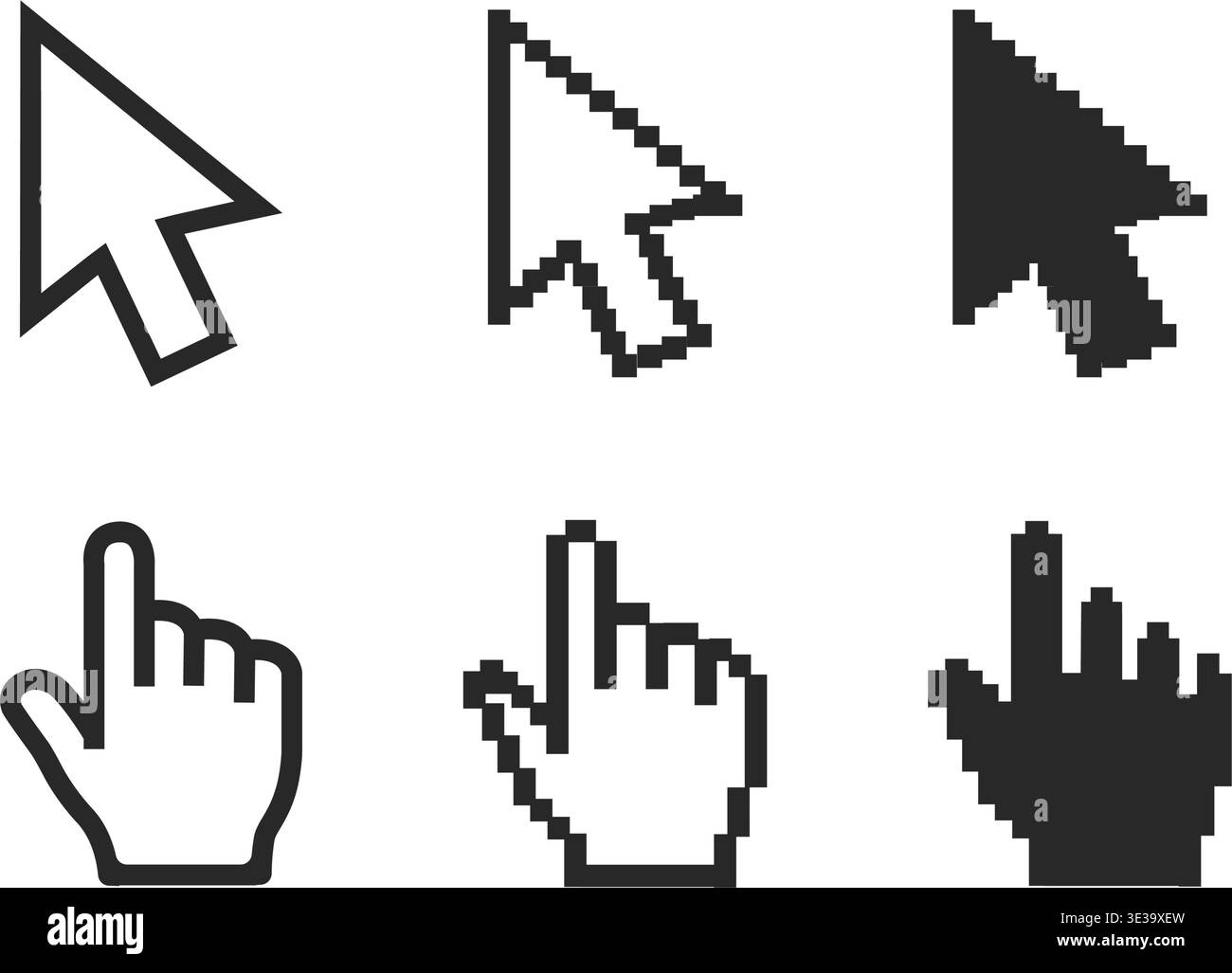 Pixel cursors icons, mouse cursor hand pointer stock illustration Stock ...