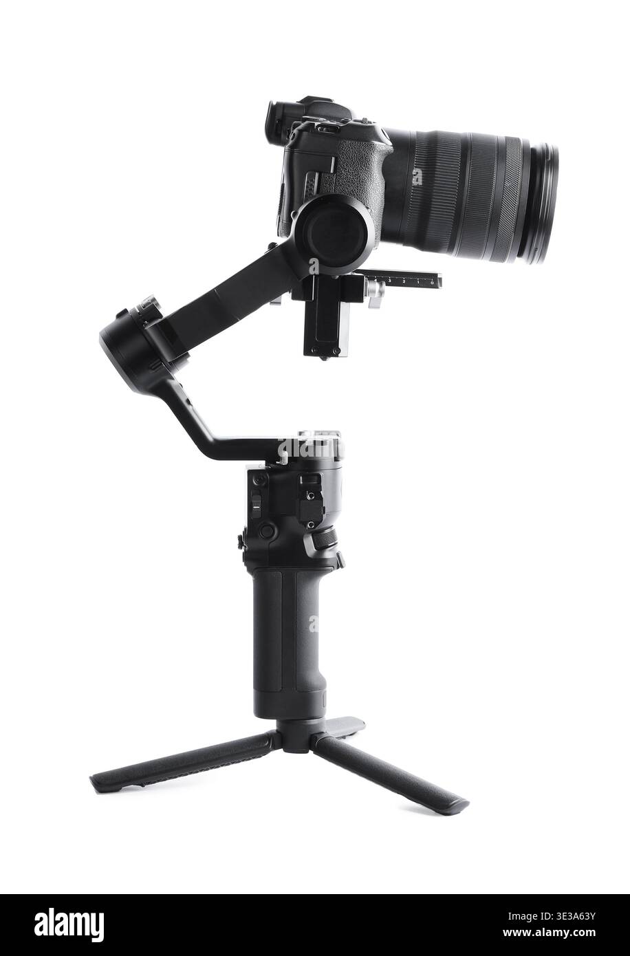 Gimbal stabilizer with camera isolated on white Stock Photo