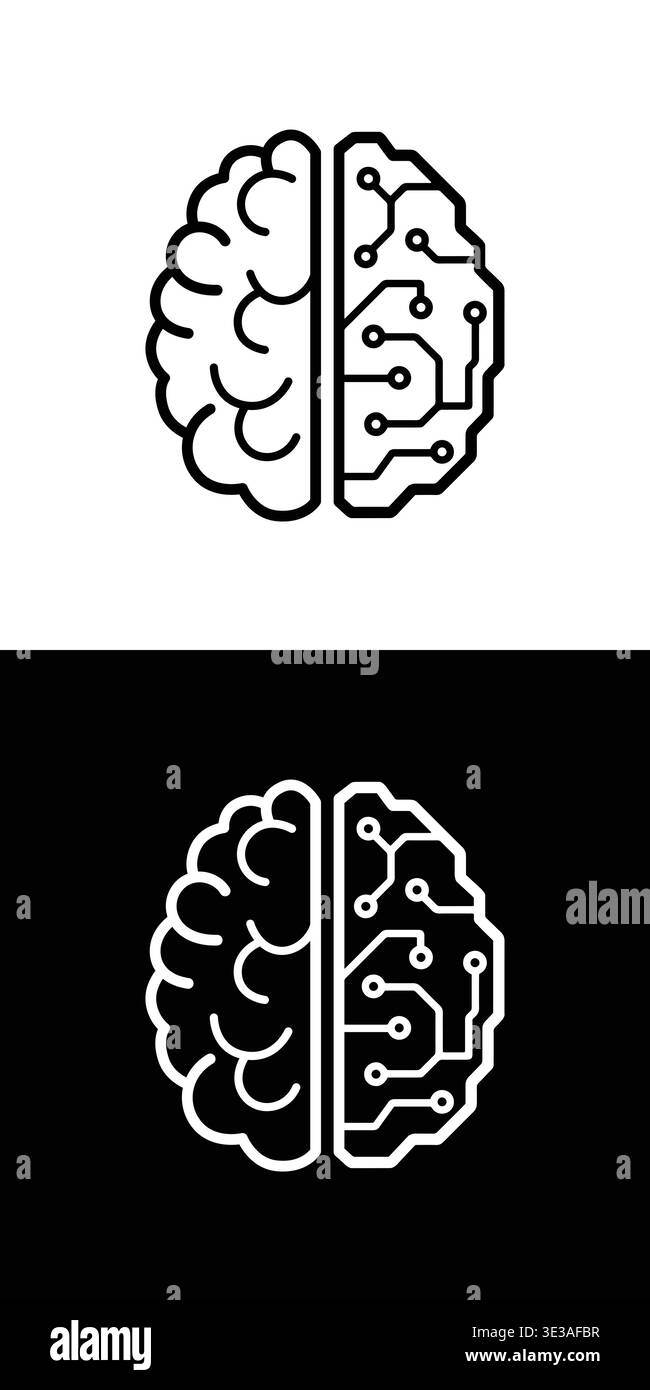 Minimal line icon of human brain and artificial intelligence concept ...
