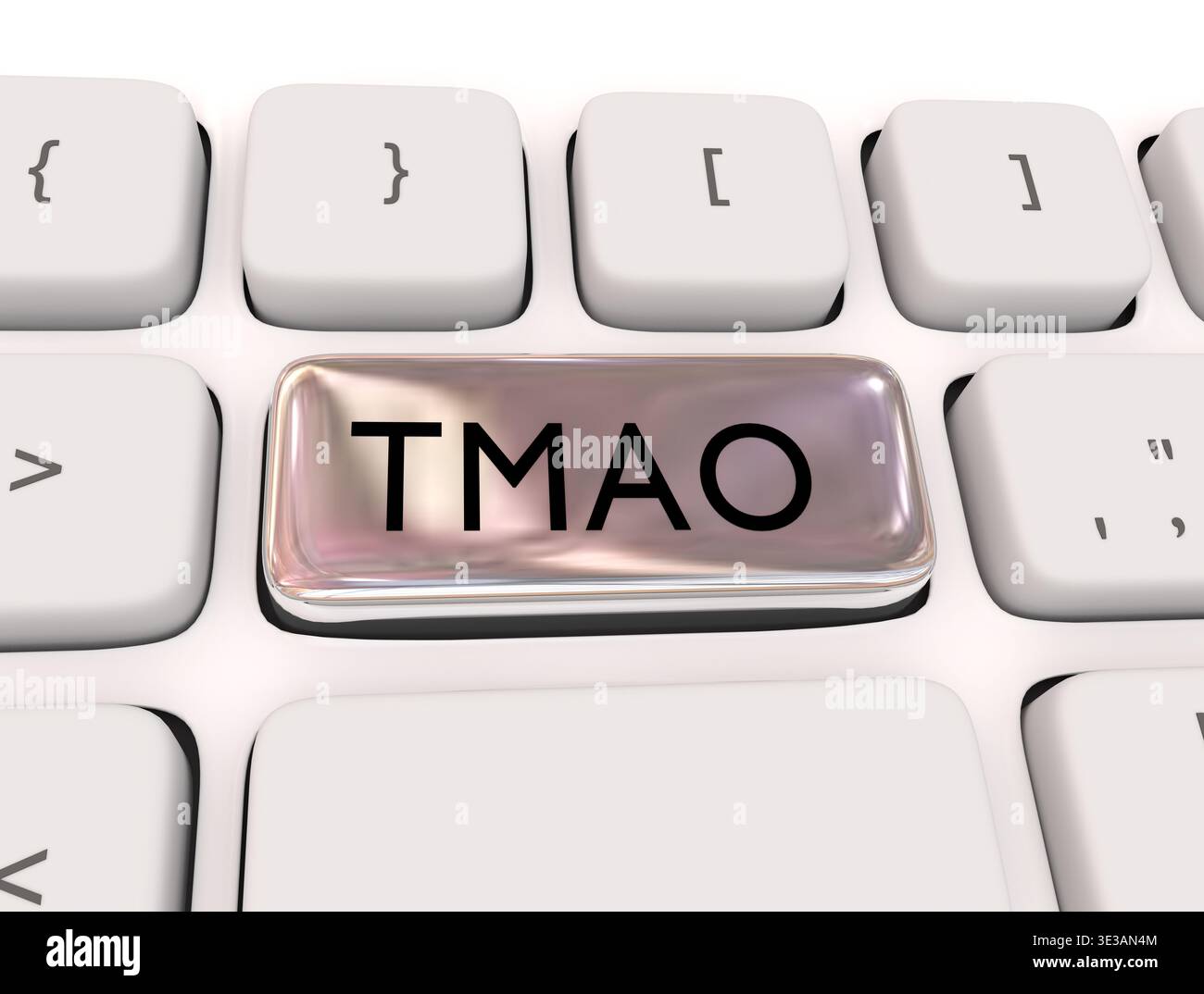 3D illustration of computer keyboard with the script TMAO. Stock Photo
