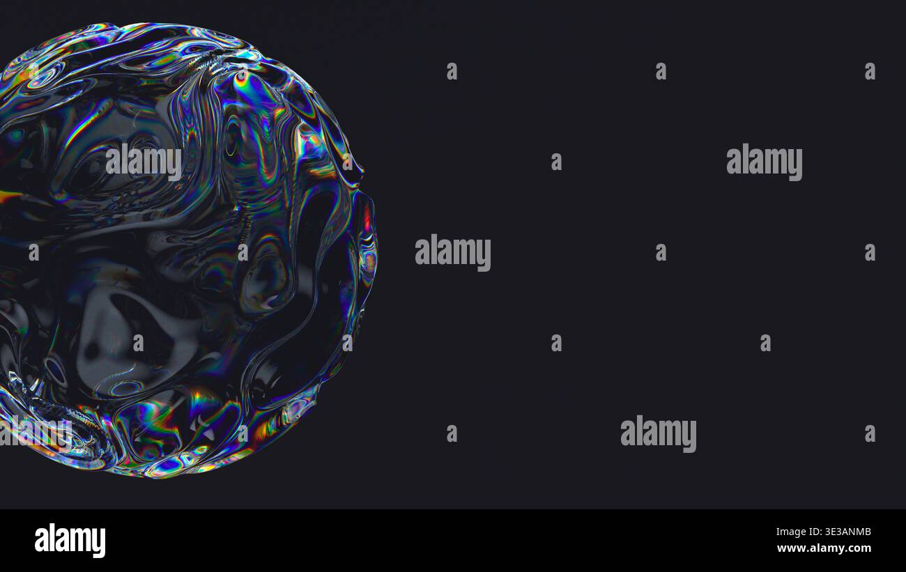 3D iridescent bubble on dark background. Stock Photo