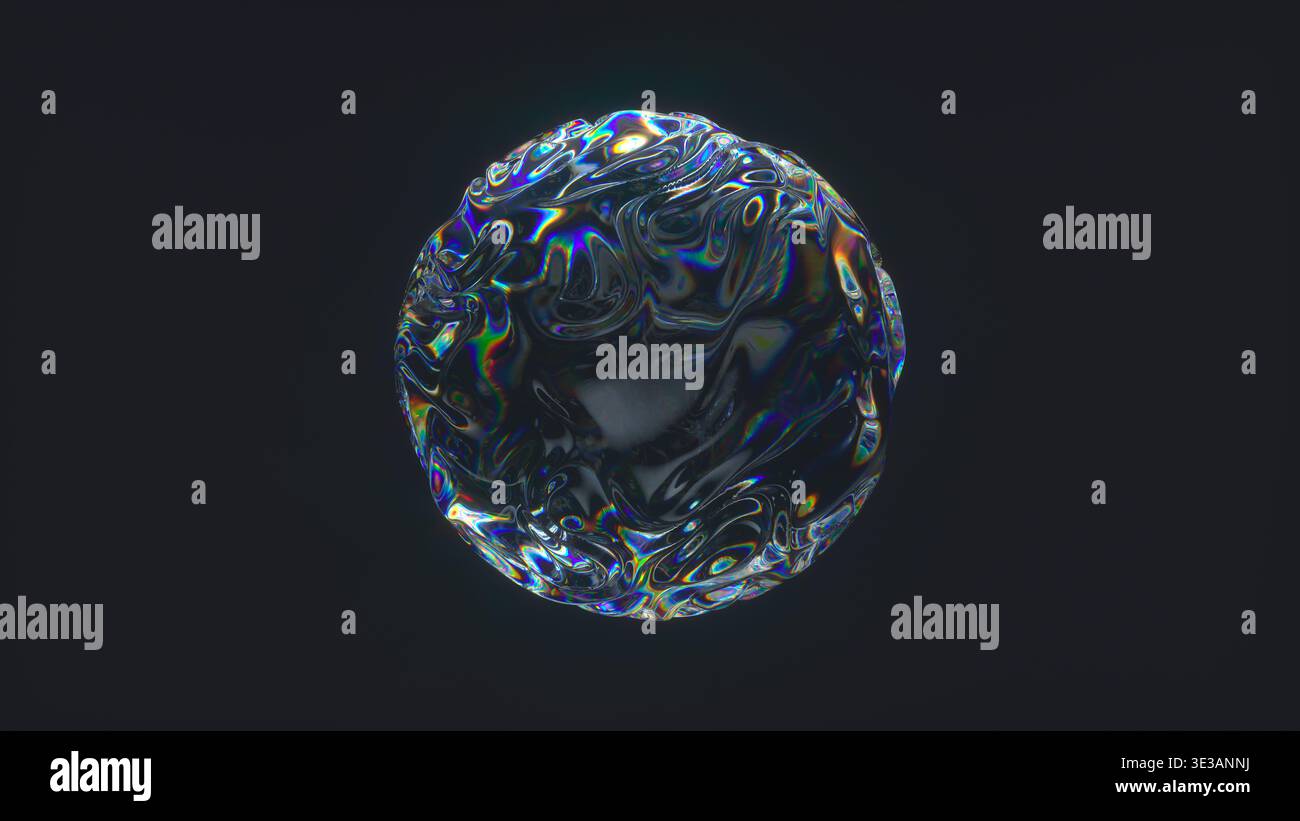 3D iridescent bubble on dark background. Stock Photo
