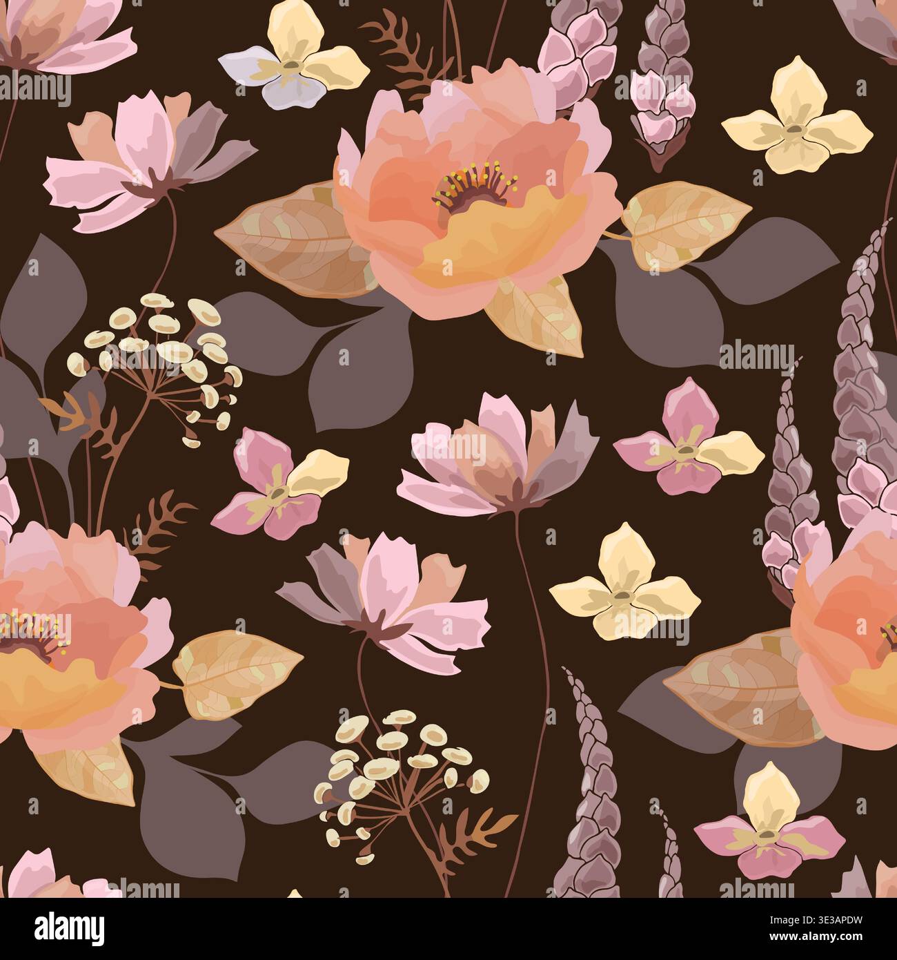 Vector floral seamless pattern with pink and yellow flowers Stock Vector