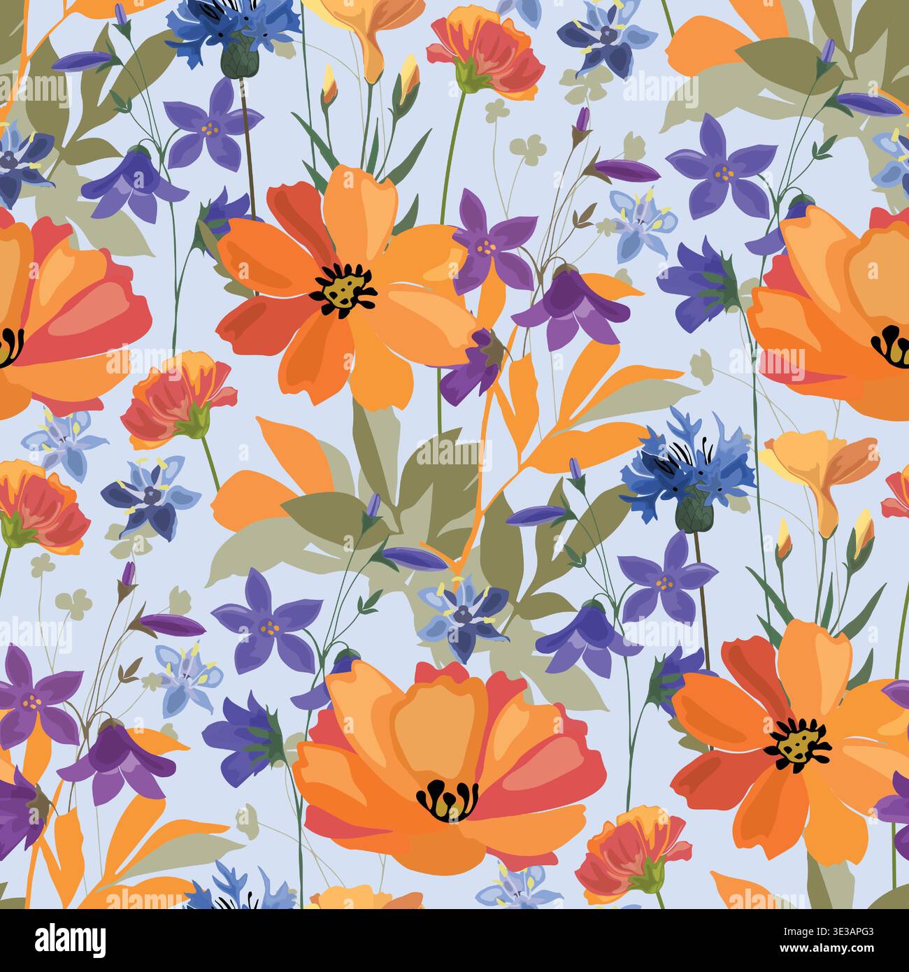 Vector seamless floral pattern with hand drawn flowers Stock Vector