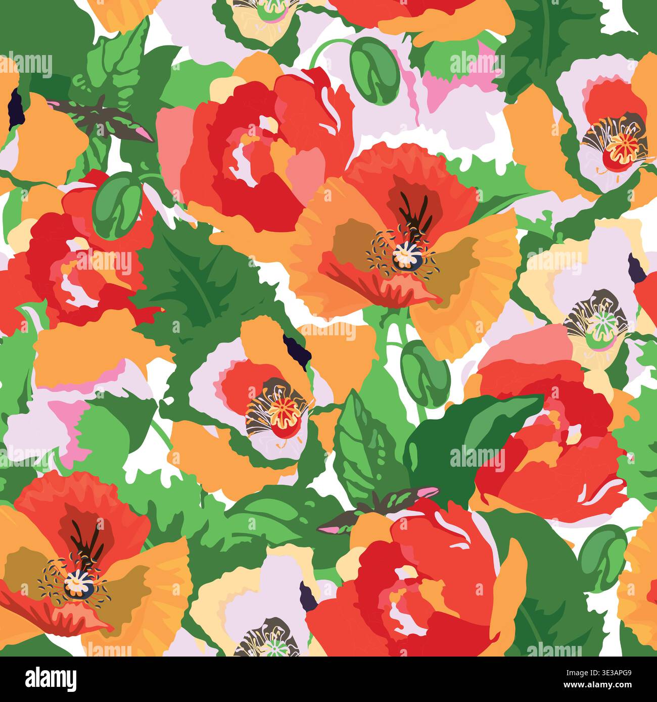 Vector seamless floral pattern with hand drawn flowers Stock Vector