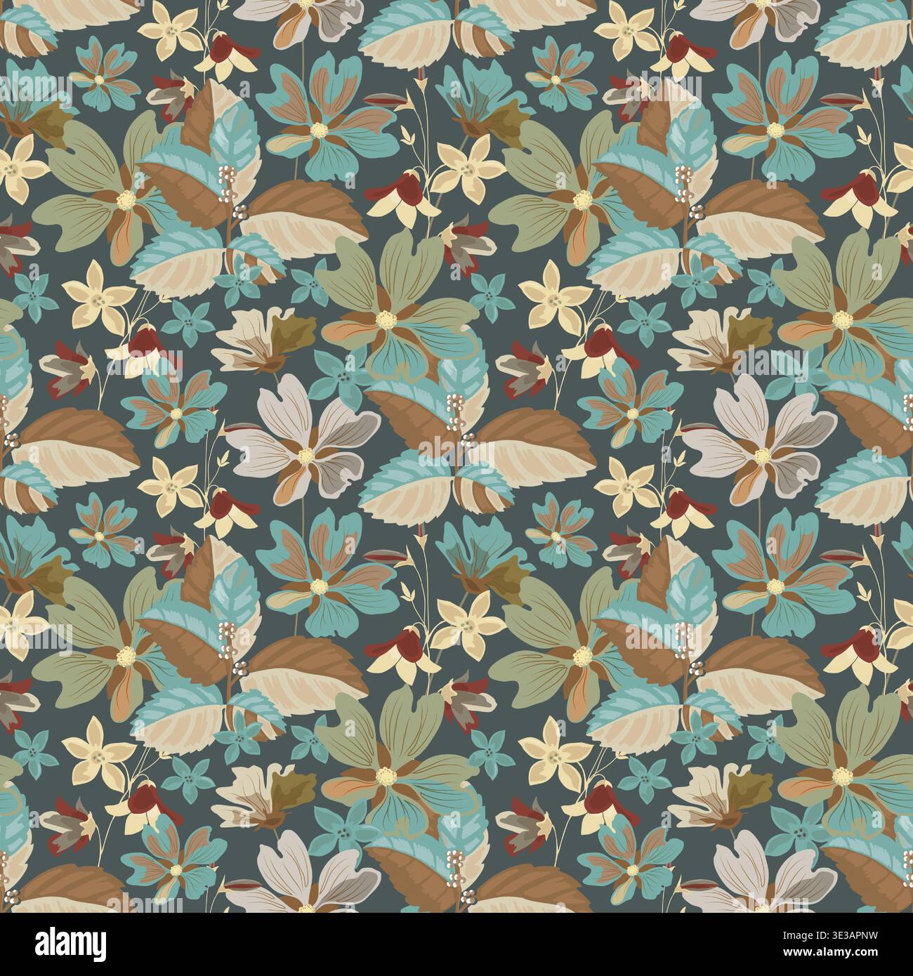 Seamless floral pattern with flowers on dark background Stock Vector