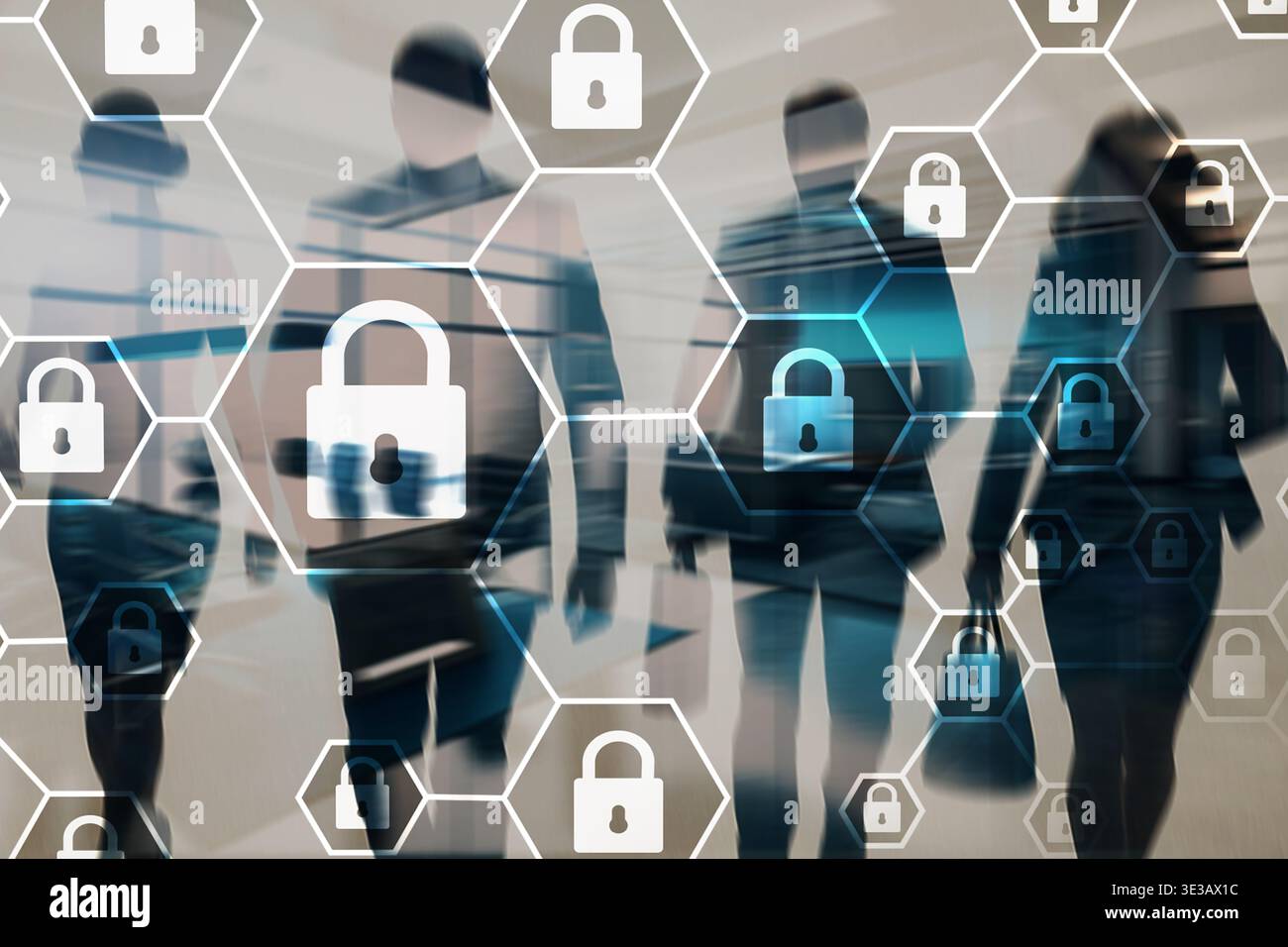 Secure structured business concept with locked elements and cybersecurity protection. Stock Photo