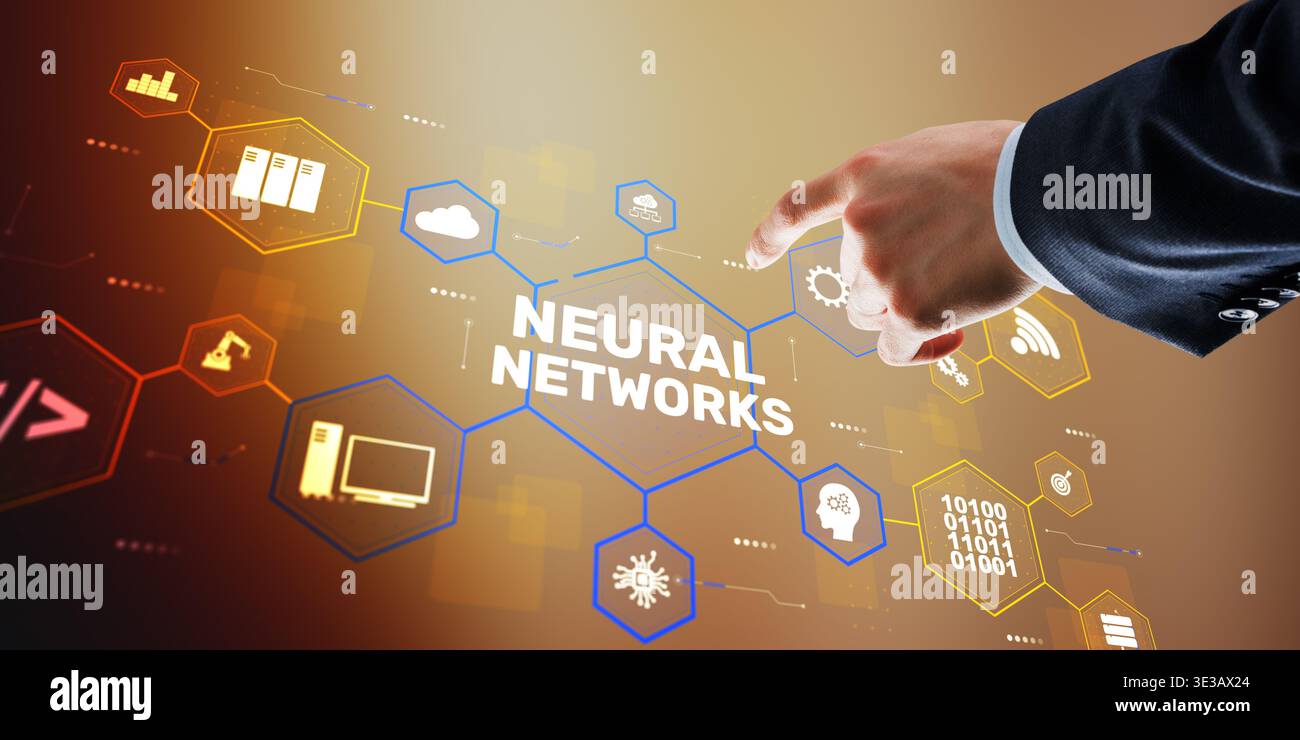 Deep learning neural networks with automated data processing and intelligent pattern recognition. Stock Photo