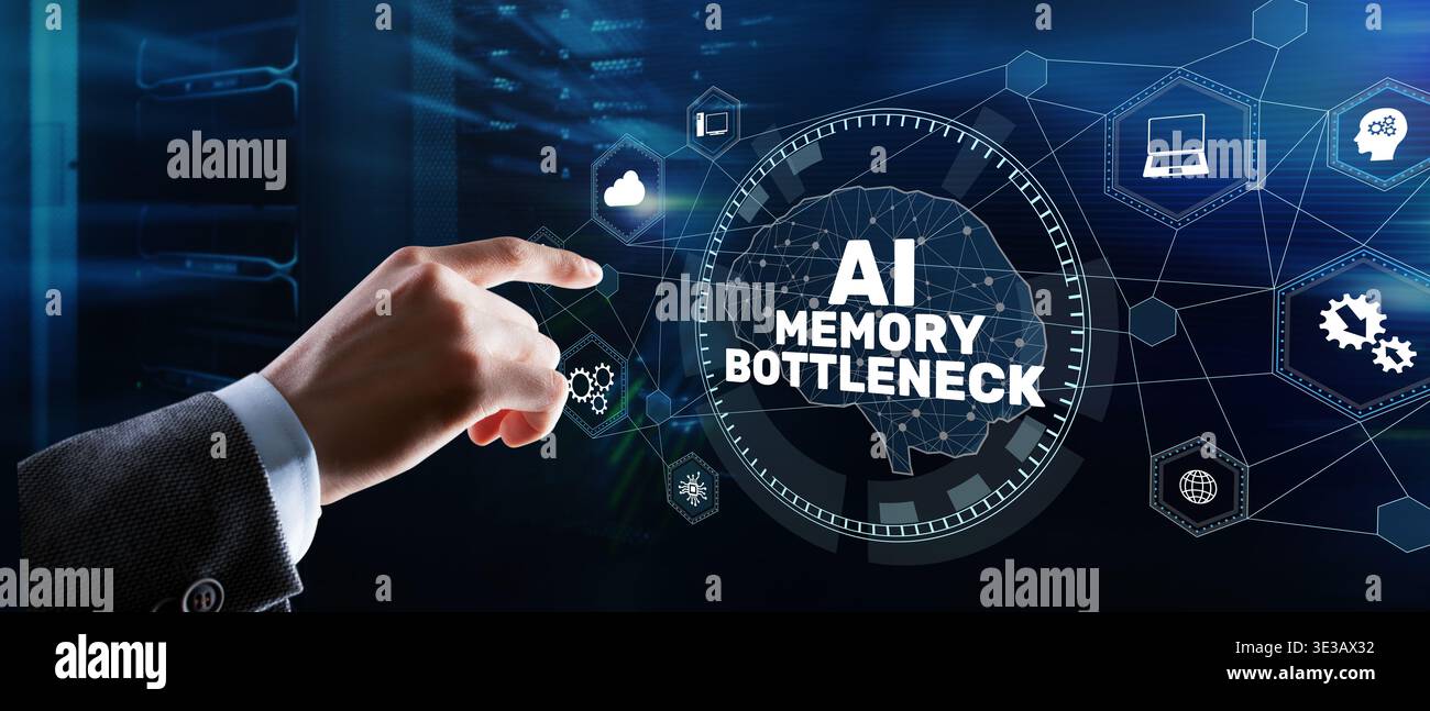 AI Memory Bottleneck Artificial Intelligence System Limitation in Data Processing and Neural Network Infrastructure. Stock Photo