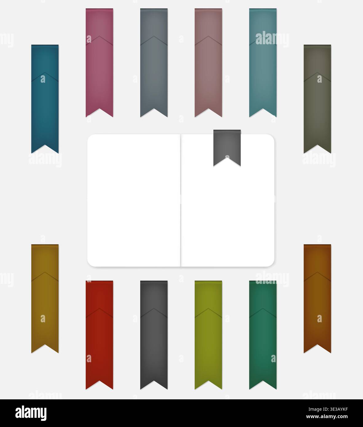 Flag shaped colored bookmark, vector mock-up set. Multicolored folded ribbon notebook page divider, template Stock Vector