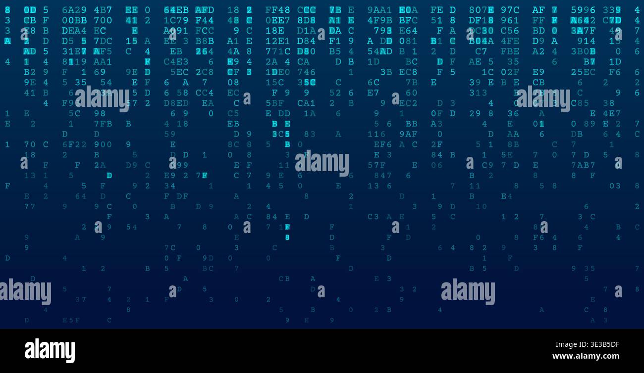 A cascading array of binary symbols falling through a vast white void in a vertical orientation. This clean, high-contrast composition visualizes the Stock Vector