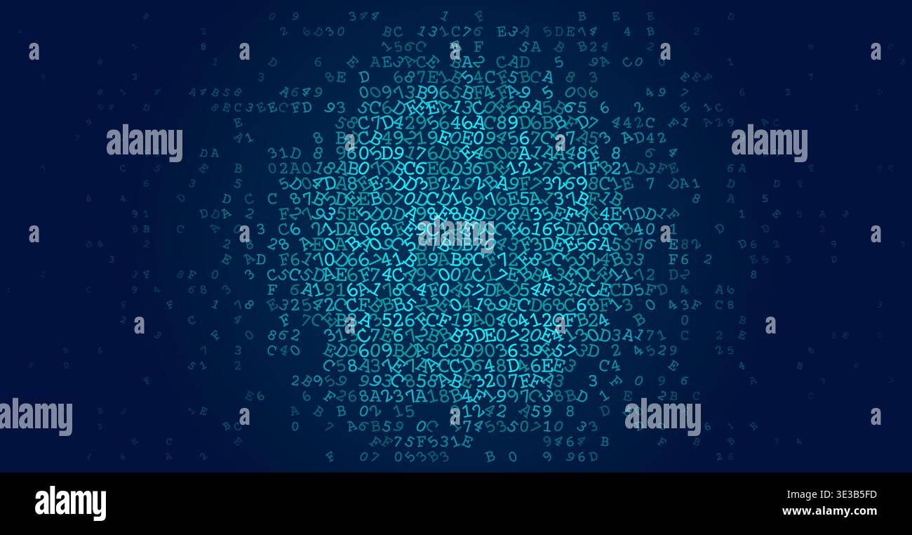 Abstract Digital Intelligence Concept Featuring a Dense Glowing Sphere of Binary Code Symbols Floating in a Virtual Space Stock Vector