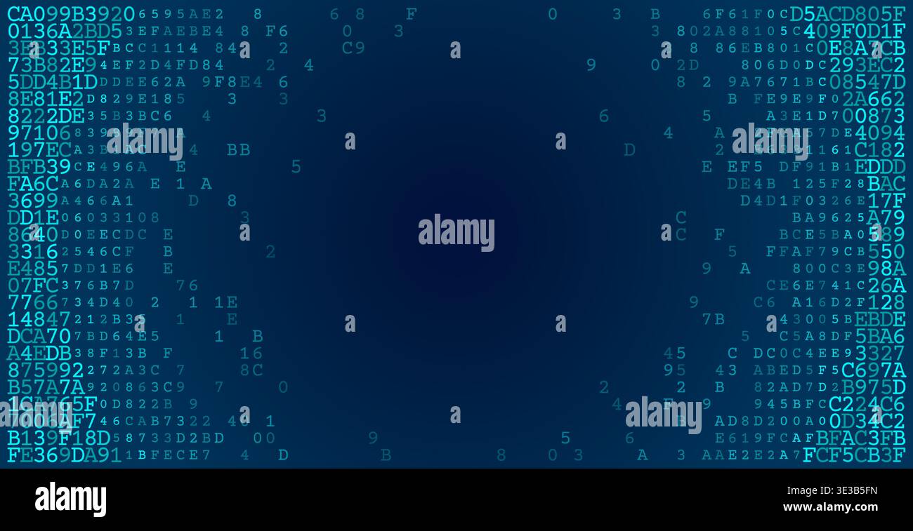 A digital frame of bold binary digits dissolves into a pristine central void. This minimalist composition visualizes the concept of data filtering and Stock Vector