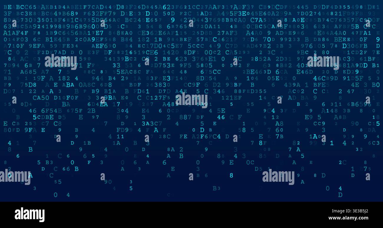Luminous binary digits drip down a digital canvas like electronic rain. This falling data sequence visualizes the continuous stream of information wit Stock Vector