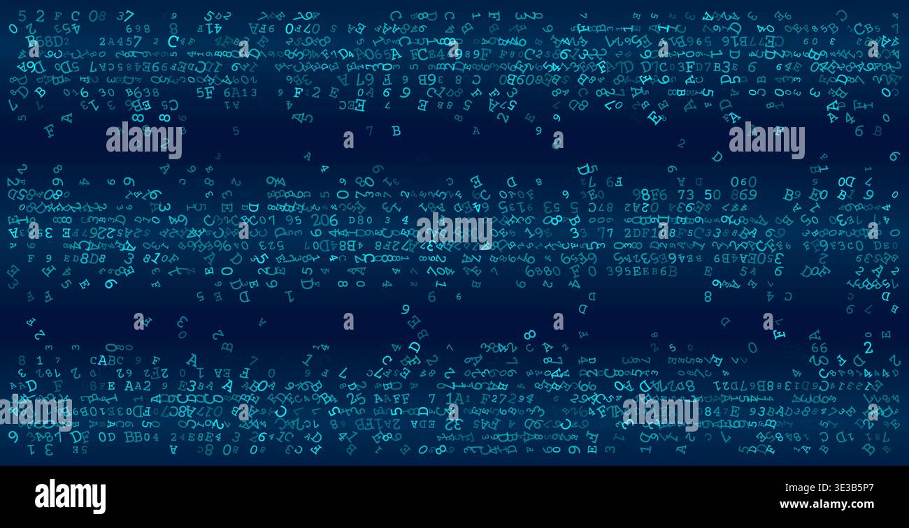 Distinct horizontal bands of binary code create a structured landscape of information processing. This organized linear composition illustrates the co Stock Vector