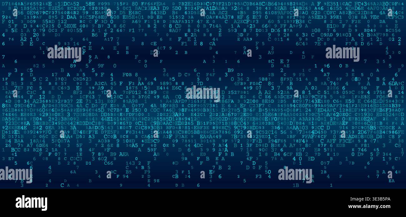 A rhythmic and linear arrangement of binary characters organized into distinct horizontal data bands. The composition visualizes the orderly progressi Stock Vector